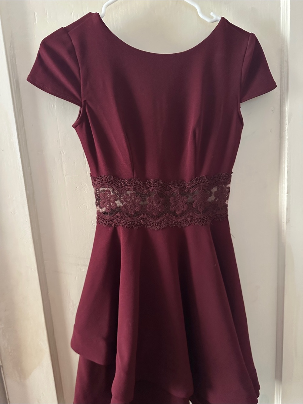 B Darlin Burgundy Lace-Waist Mini Dress